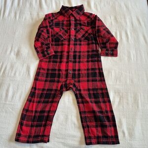 Hanna Andersson boys size 90 or 3T Red and Black Plaid Toddler Jumpsuit VGUC